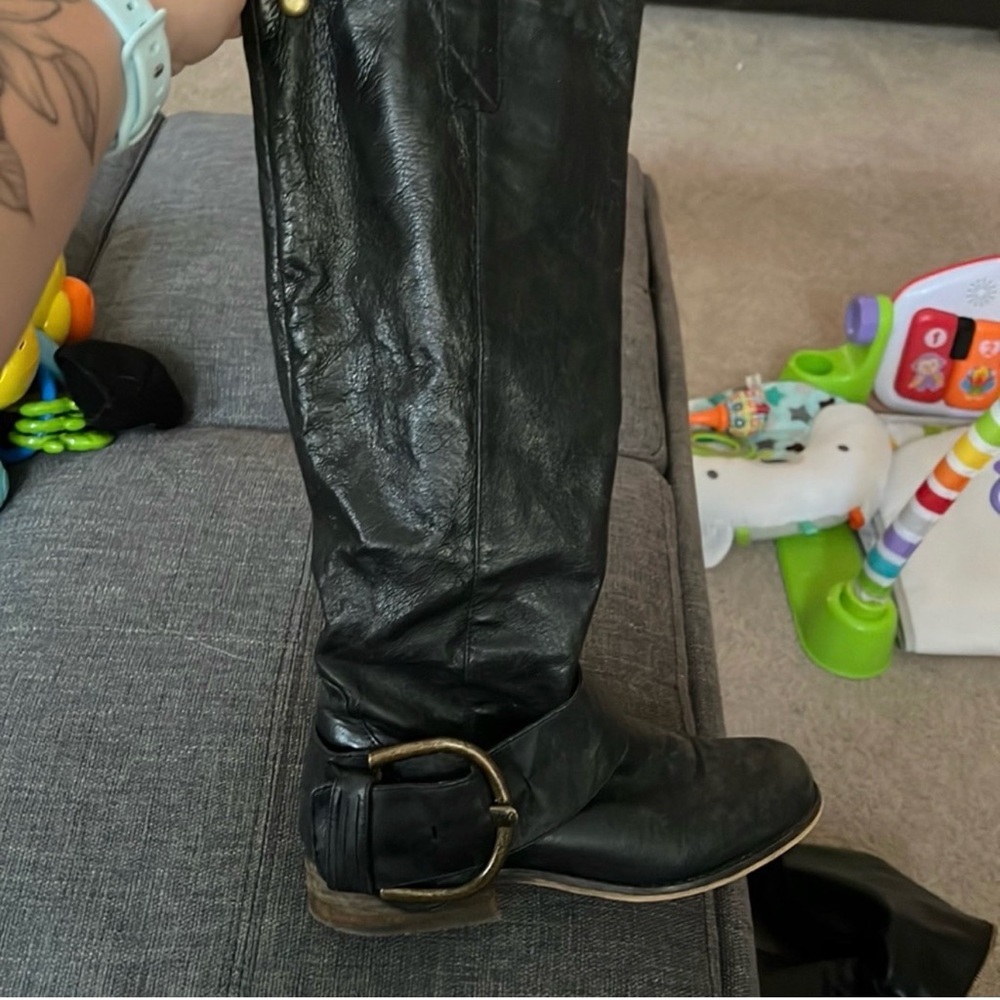 Steve Madden Black Leather Knee-High Boots with Buckle